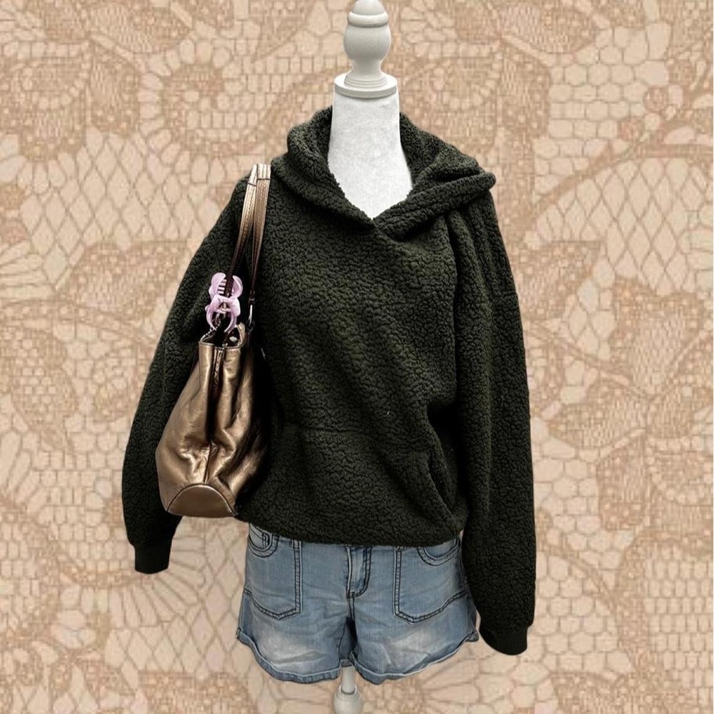 American Eagle Olive Sherpa Teddy Hoodie